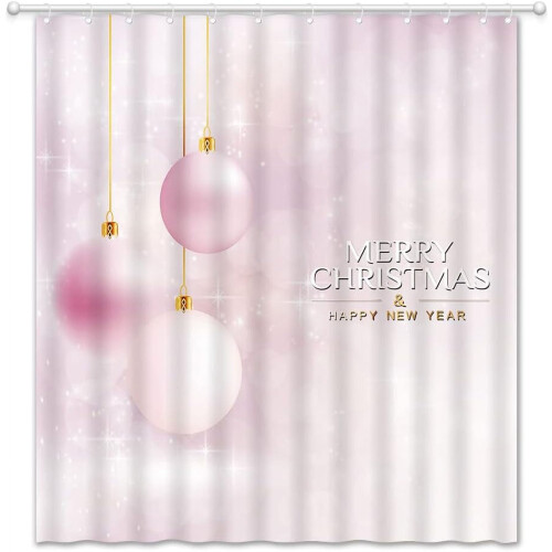 Rosa Duschvorhang mit Weihnachtskugeln, Schneeflocken und Tannenzapfen 1