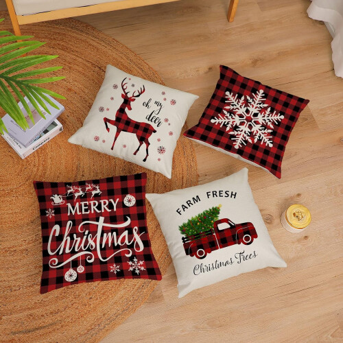 Capas de almofada de Natal 45x45cm, algodão e linho, vermelho e 2