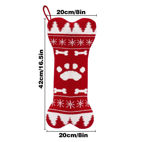 Gestrickter, knochenförmiger Hunde-Weihnachtsstrumpf, weiß 2