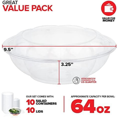 32oz Clear Plastic Salad Bowls with Lids (50 Pack) 1