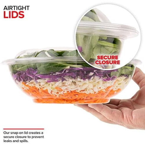 32oz Clear Plastic Salad Bowls with Lids (50 Pack) 2
