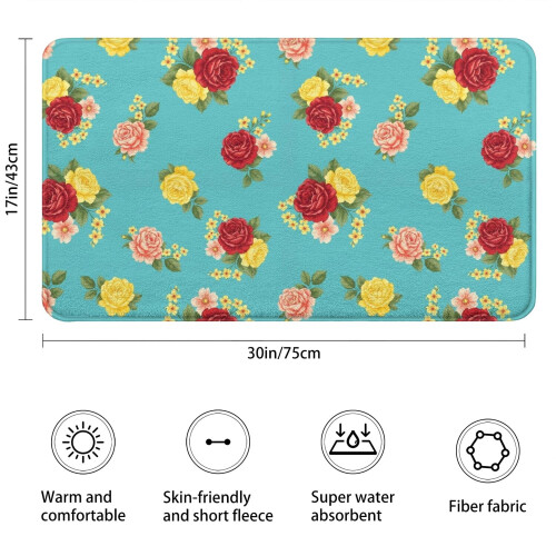 Χαλί μπάνιου Pioneer Flower Floral, αντιολισθητικό χαλάκι μικροϊνών με επένδυση από 2