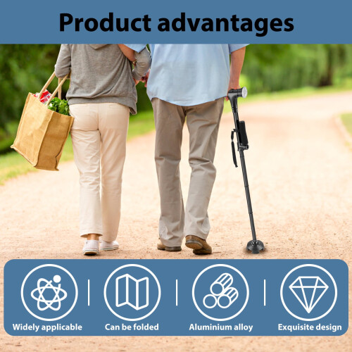 LED Walking Stick with SOS Alarm Folding Adjustable Height 2