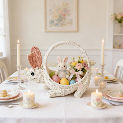 Cesta tejida de conejito de Pascua con asa 2