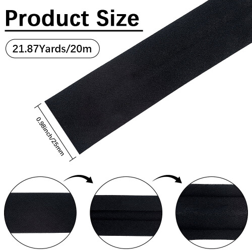 Sort skråbånd i polyester-bomuld, 25 mm x 20 m 1
