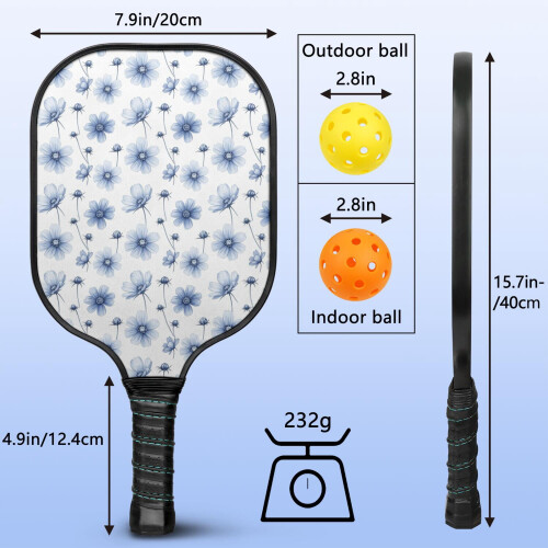 Σετ κουπιών Pickleball με λουλούδια από fiberglass, 2 τεμάχια με μπάλες 2