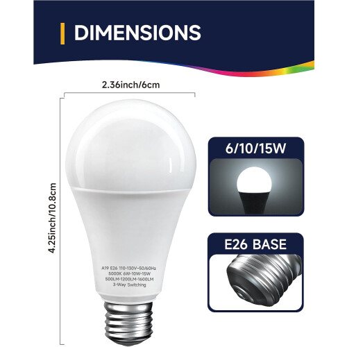Λαμπτήρες LED 3 κατευθύνσεων A19E26Base2Pack5000K 2