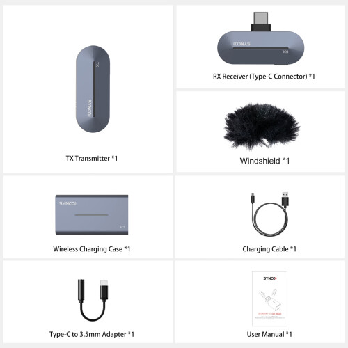Sistema microfonico lavalier wireless SYNCO P1ST con ricevitore Type-C 2