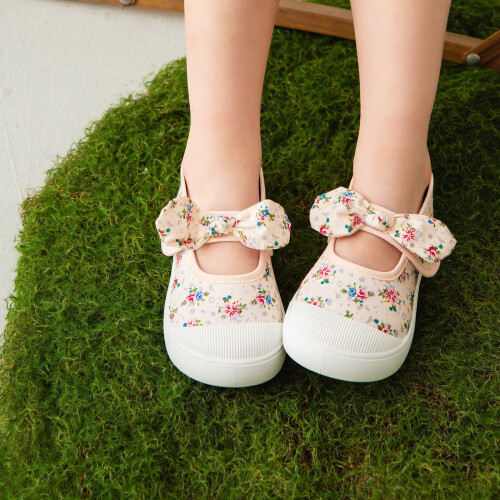 Floral Hook and Loop Sneakers for Kids Soft Sole Light Pink 1