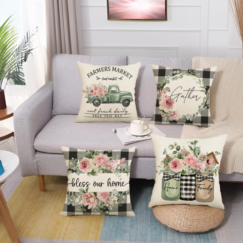 Conjunto de 4 capas de almofada decorativas com estampa de caminhão azul, 45x45 cm (18x18 polegadas). 2