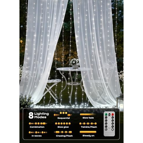 Φωτιστικά Κουρτίνας, 300 LED, 8 Λειτουργίες, Τηλεχειριστήριο, Αδιάβροχα, για 2