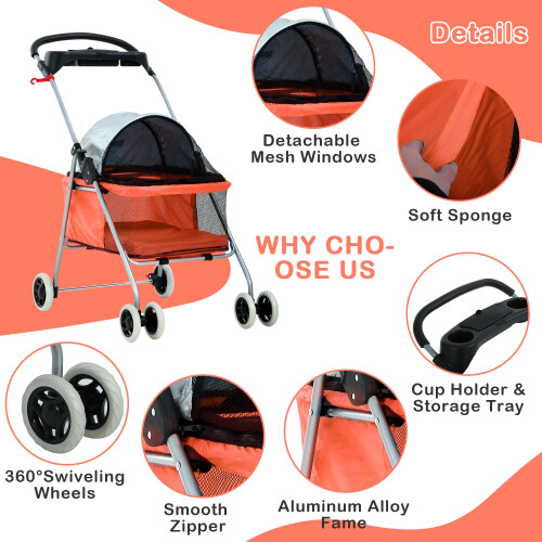 Καρότσι για κατοικίδια 4Wheels Posh, Πτυσσόμενο, Αδιάβροχο, Φορητό Καρότσι Ταξιδιού 2
