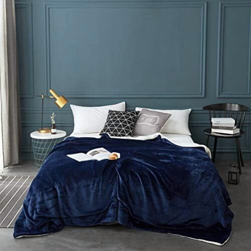 Κουβέρτα Sherpa Fleece Queen Size Navy Blue 1