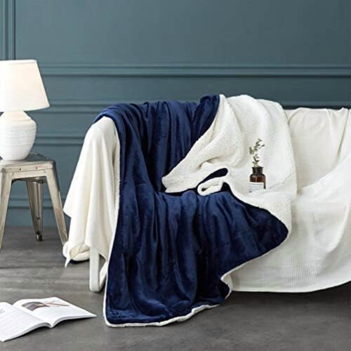 Κουβέρτα Sherpa Fleece Queen Size Navy Blue 2