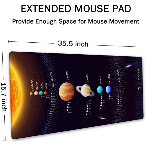 XXL Solar System Gaming Mouse Pad 35,5"x15,7", Αντιολισθητική Βάση από Λαστιχένιο Υλικό, Ραμμένες 1