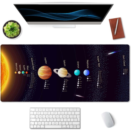 XXL Solar System Gaming Mouse Pad 35,5"x15,7", Αντιολισθητική Βάση από Λαστιχένιο Υλικό, Ραμμένες 2