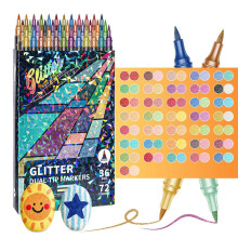 Glitter Effect Brush Markers for Doodle Writing, Dual Tip Dual Color Shimmer 72 Colors