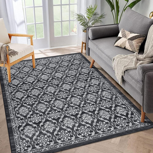 Modern Non-Slip Area Rug 8x10 Black Grey 1