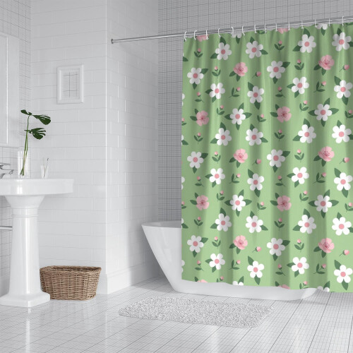 Cortina de chuveiro com estampa floral, 183 x 183 cm (72 x 72 polegadas), com 12 ganchos. 1