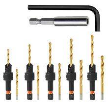 12Pc HSS Adjustable Countersunk Drill Bits for Woodworking, Sizes 4, 6, 8, 10, 12, WithMagnetic Extension Drill Bit