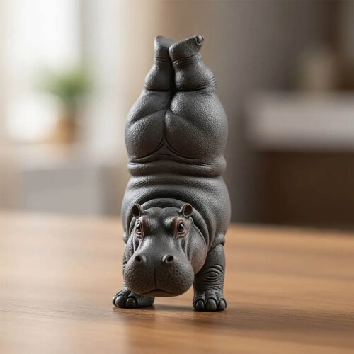 Hippo yoga master resin figurine 3D printed desktop decor 1