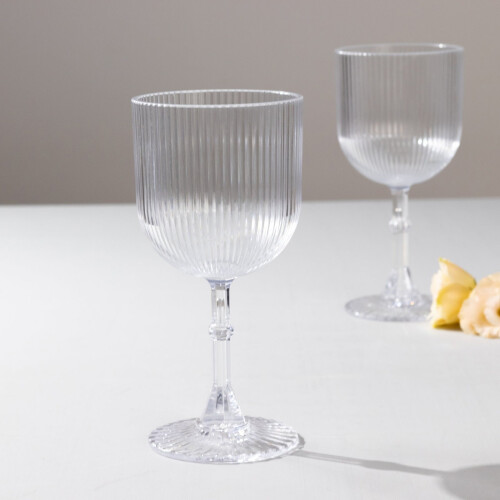 BalsaCircle12 Διαφανή Πλαστικά Ποτήρια Κρασιού9oz Vintage Ραβδωτό Σχέδιο για Πάρτι 2