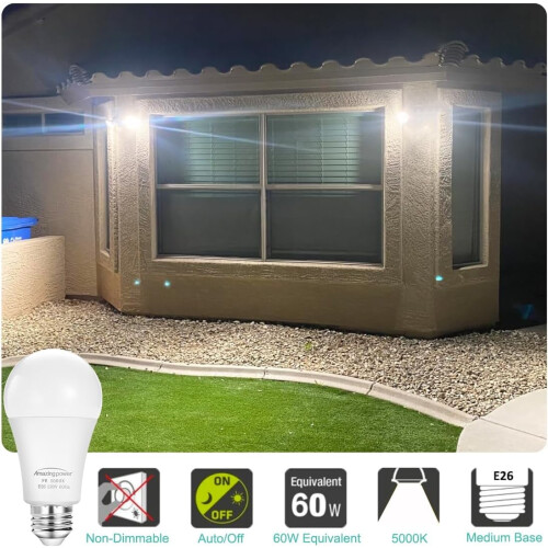 Lâmpada LED A19 com sensor crepuscular, 9W, 5000K, soquete E26 (pacote com 4) 2