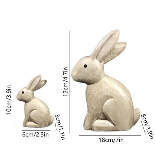 Ensemble de 2 statues de lapins en résine couleur bois 2