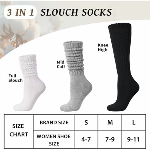 Γυναικείες Κάλτσες Slouch Μακριές Κάλτσες Scrunch με Μπότες, Μαλακές Βαμβακερές 2