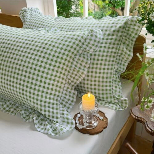 Μαξιλάρι Gingham σε χρώμα Sage Green 20x36in, σετ 2 τεμαχίων 2
