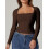 Damen-Langarmshirt mit eckigem Ausschnitt, schmale Passform, Basic-T-Shirt 2