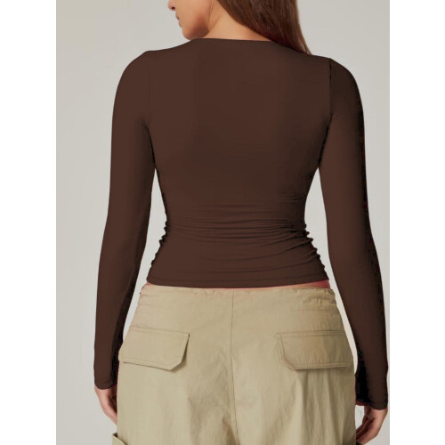 Damen-Langarmshirt mit eckigem Ausschnitt, schmale Passform, Basic-T-Shirt 2
