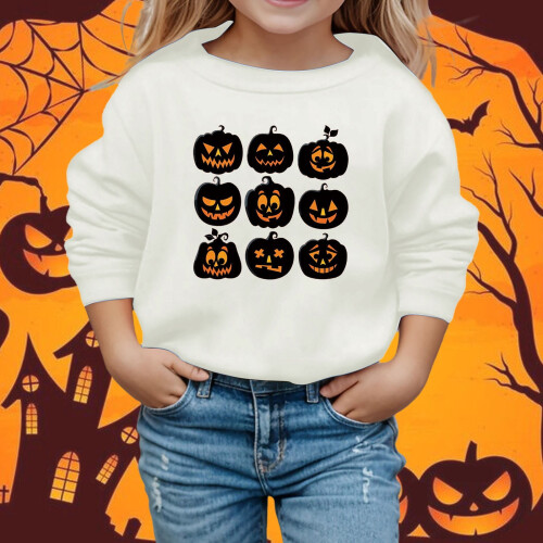 Halloween Græskar Hættetrøje til Piger Hvid 5-6 År 1