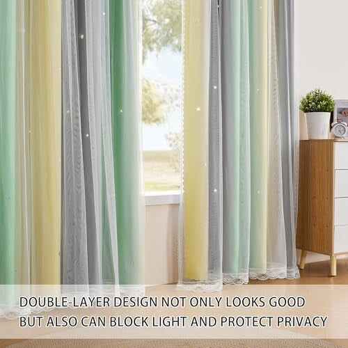 Grey Green Yellow Star Blackout Curtains 2 Pack 1