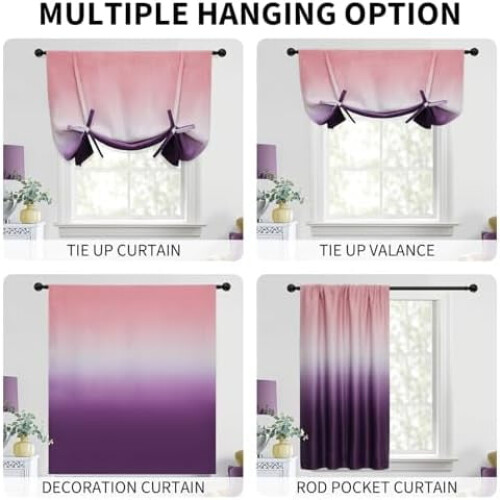 Cortinas blackout em degradê rosa escuro e roxo, 42x48 1