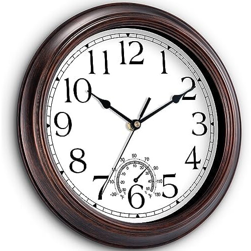Silent Retro Wall Clock 30cm with Thermometer 1