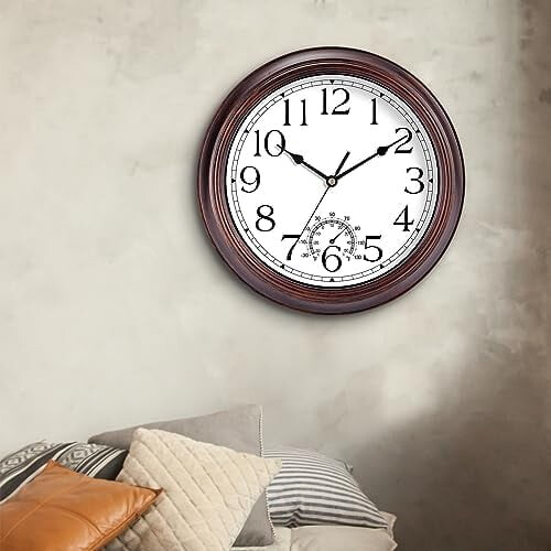 Silent Retro Wall Clock 30cm with Thermometer 2