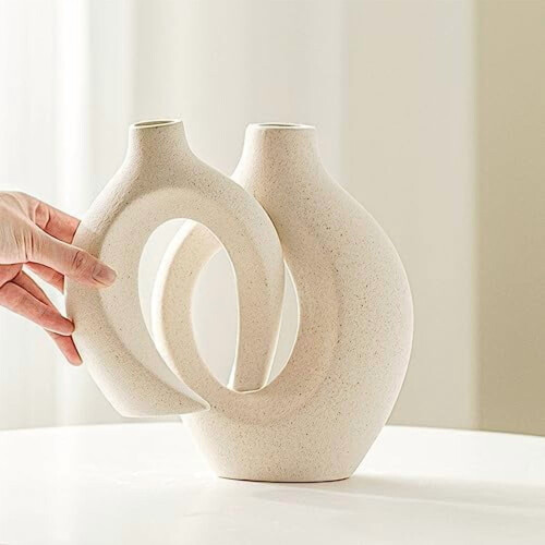 Set de 2 vaze ceramice – Stil boho alb-lăptos 1