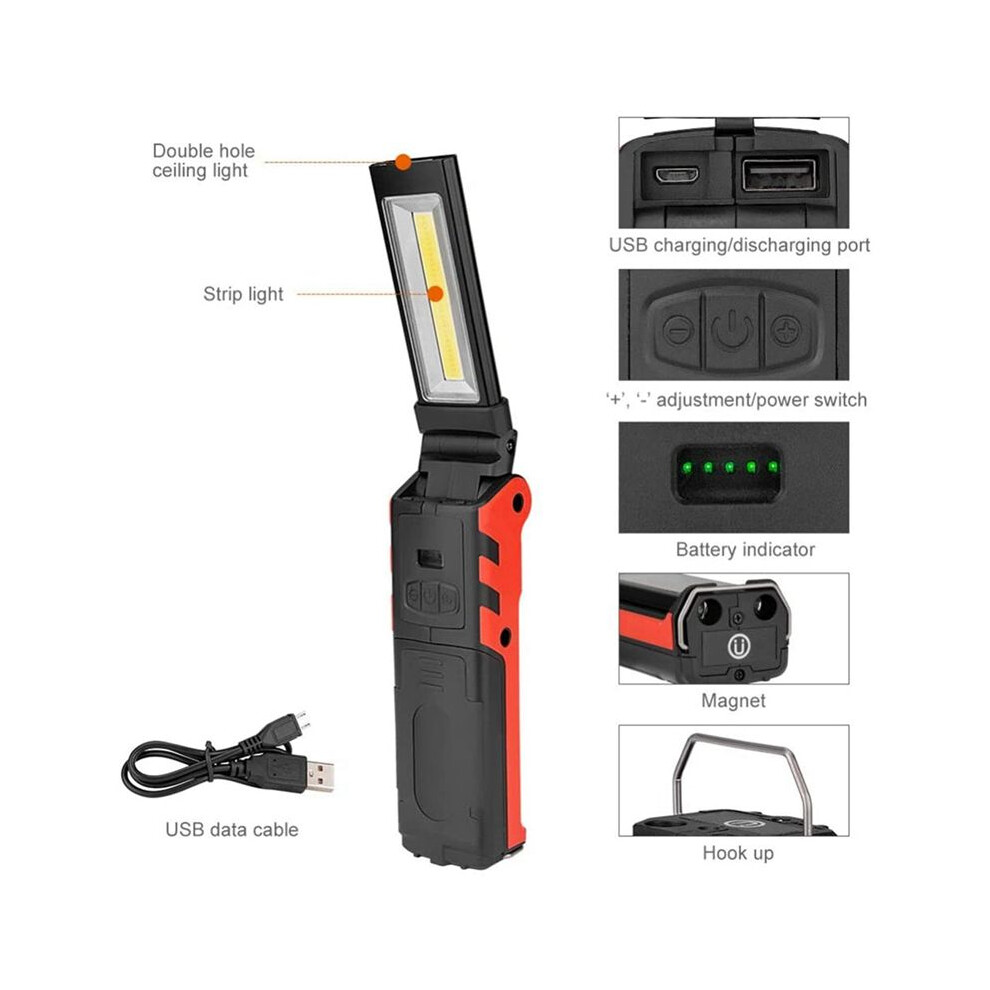 3X Super Bright Cob Led Working With Magnetic Base & Hook Usb Rechargeable Dimmable Flash Light 6031329078214