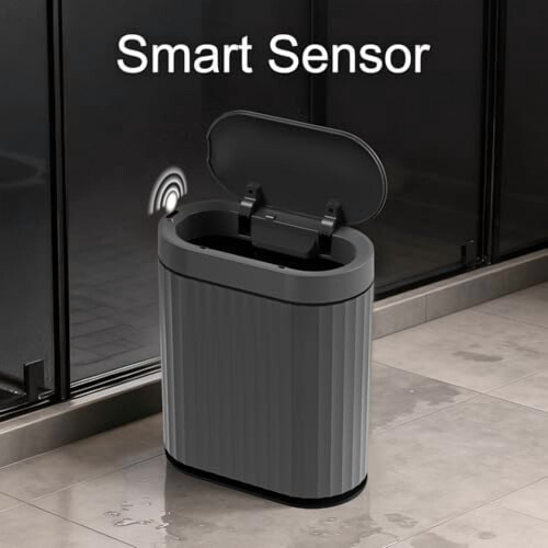 Motion Sensor Trash Can Plastic 2-Gallon Slim Cement Grey 2