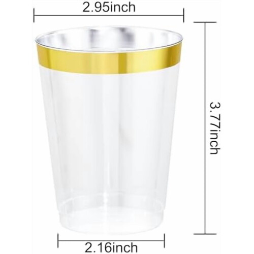 60 τεμάχια 10oz διάφανα πλαστικά ποτήρια με χρυσό φινίρισμα, βαριά ποτήρια κρασιού 1
