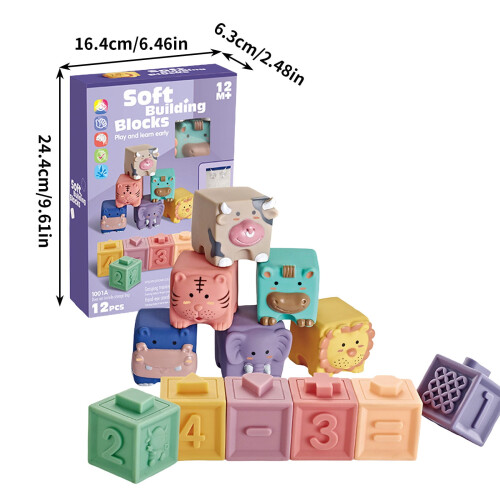 Blocos de construção de silicone para bebês – macios, fervíveis e 2