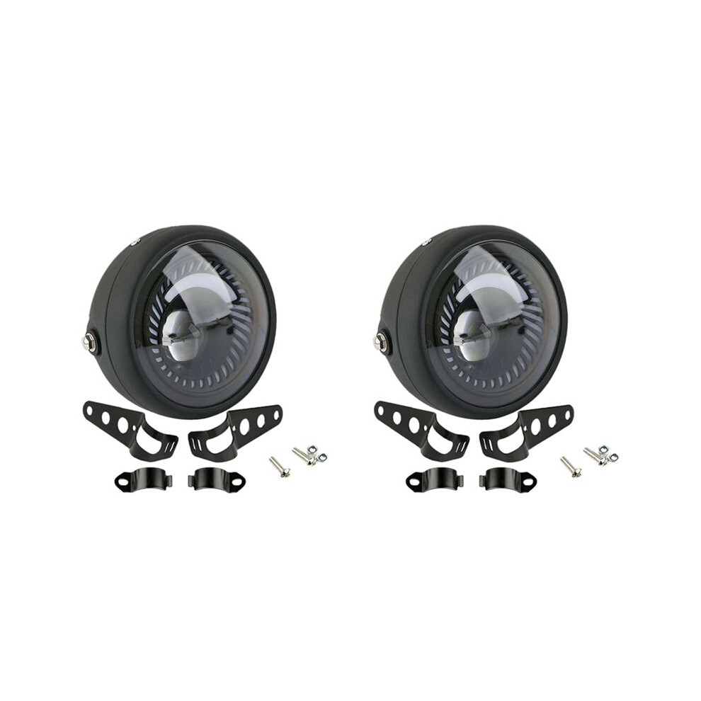 2X Motorcycle Cafe Racer Bobber 6.5 Inch Led Headlight Spiral Side Mount Bracket White 4713698789572