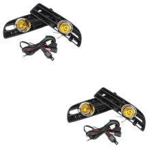 2X Front Bumper Grill Fog Light for Bora MK4 1998-2004 with LED Fog Lamp Day Running Light Yellow