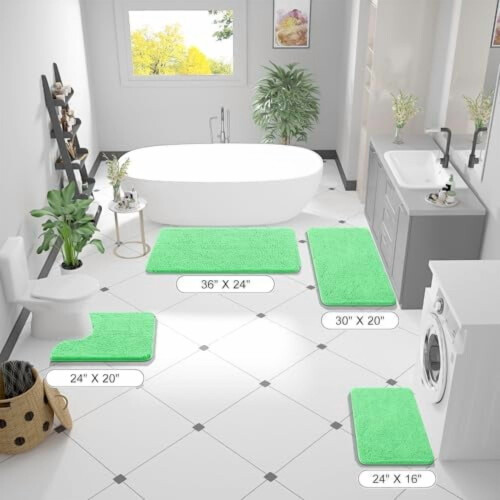 Chenille Bath Rug 36x24 in Mint Green with Rubber Backing 1