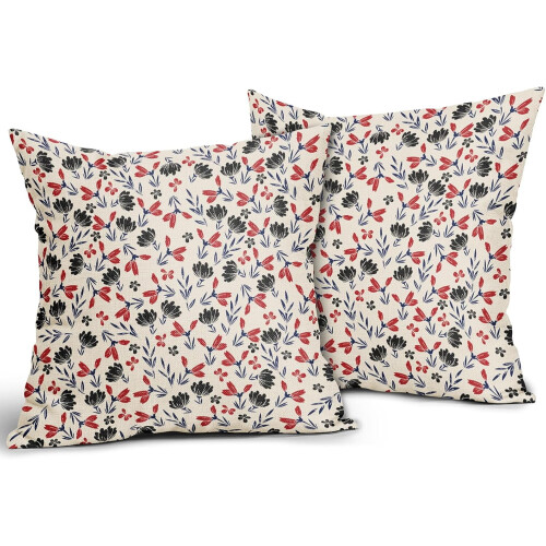 Conjunto de 2 capas de almofada vintage com estampa floral, 45x45cm (18x18 polegadas), em linho. 1