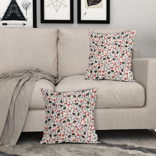Conjunto de 2 capas de almofada vintage com estampa floral, 45x45cm (18x18 polegadas), em linho. 2