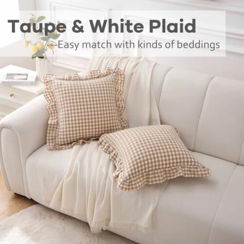 Καλύμματα Μαξιλαριών Taupe White Gingham 2 τεμάχια 18x18 ίντσες 1