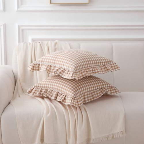 Καλύμματα Μαξιλαριών Taupe White Gingham 2 τεμάχια 18x18 ίντσες 2
