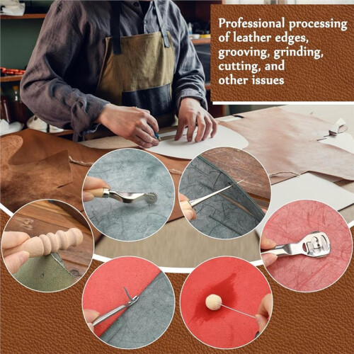 Leather Working Tools, Leather  Tools Kit with Awl Stitching Punch Hole Sewing Needles for Leathercraft Beginner 1